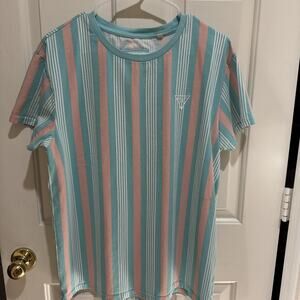 Guess Los Angeles Striped Vertical Shirt Sea Foam Mint Green Pink Mens Large